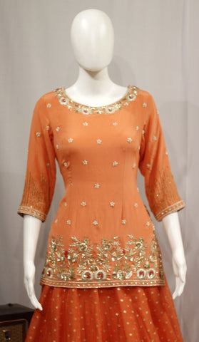 Orange Rust Lehenga Choli With Maroon Red Dupatta-1739