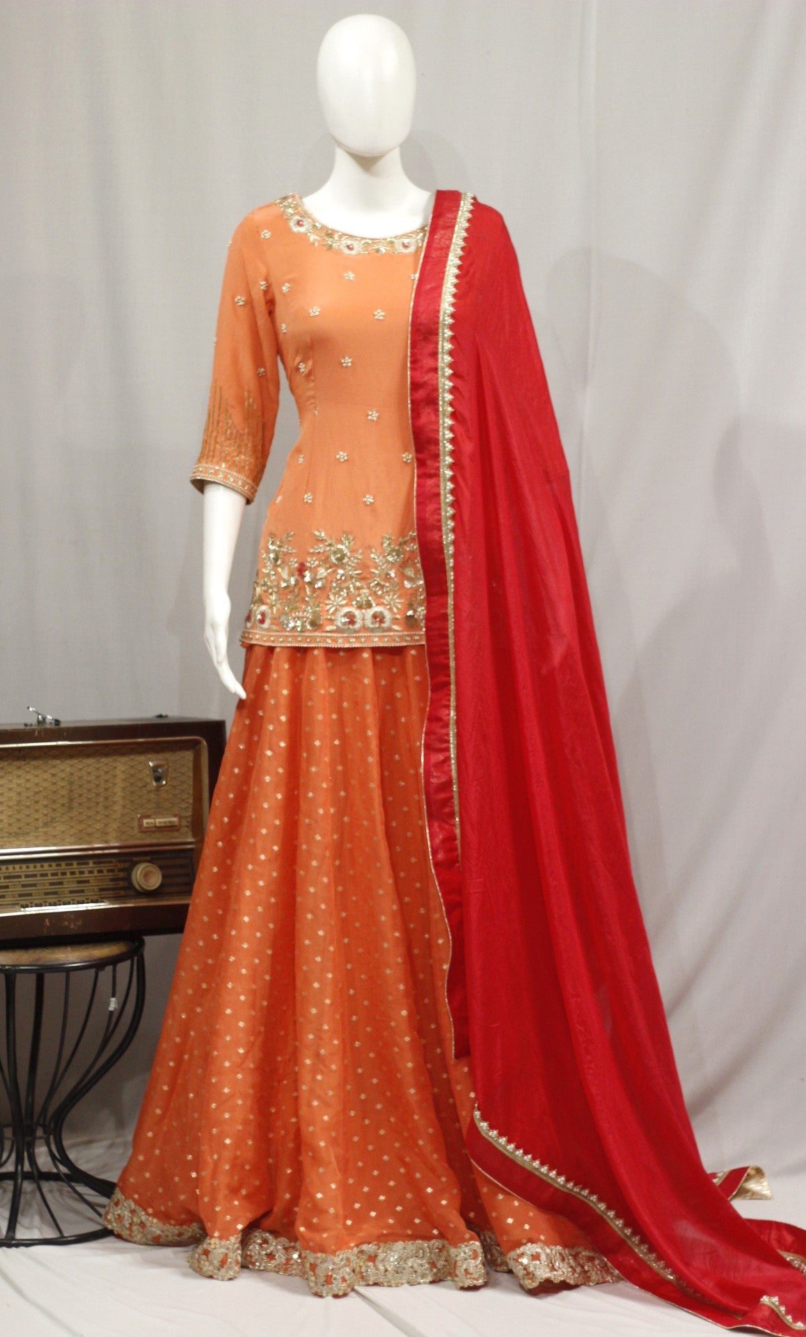 Orange Rust Lehenga Choli With Maroon Red Dupatta-1739