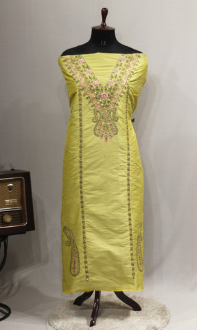 Lemon Green Full Suit With Tabbi Silk Dupatta-1742