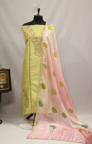 Lemon Green Full Suit With Tabbi Silk Dupatta-1742