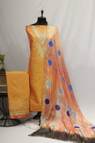 Orange Peach Full Suit With Tabbi Silk Tie Dye Dupatta-1744