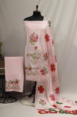 Baby Pink Full Suit With Tabbi Silk Tie Dye Dupatta-1747