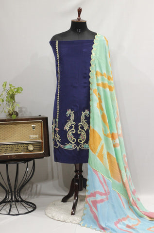 Navy Blue Full Suit With Chinon Chiffon Tie Dye Dupatta-1749