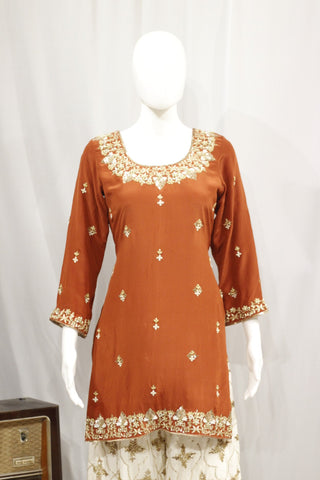 Rust and Cream Sharara Suit With Rust Organza Dupatta-1752