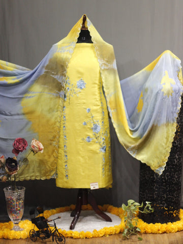 Mustard Yellow Full Suit With Chinon Chiffon Tie Dye Dupatta-1753