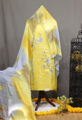 Mustard Yellow Full Suit With Chinon Chiffon Tie Dye Dupatta-1753