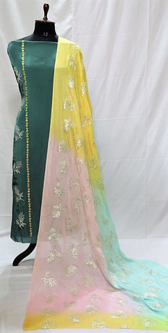 Dark Mint Green Full Suit With Tie Dye Dupatta-1430