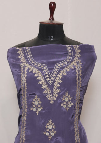 Purple Greay Full Suit With Tabbi Silk Dupatta-1380