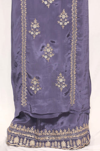 Purple Greay Full Suit With Tabbi Silk Dupatta-1380