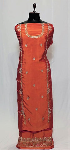 Orange Rust Full Suit With Organza Dupatta-1384