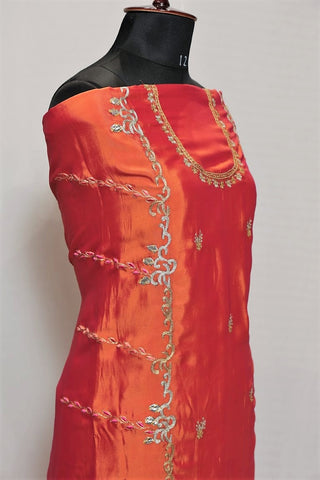 Orange Rust Full Suit With Organza Dupatta-1384