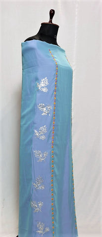 Blueish Greay Full Suit With Chinon Chiffon Tie Dye Dupatta-1387