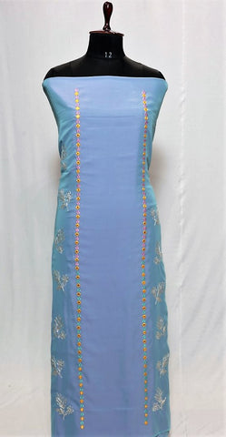 Blueish Greay Full Suit With Chinon Chiffon Tie Dye Dupatta-1387