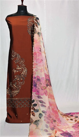 Brown Full Suit With Printed Georgette Chiffon Dupatta-1392