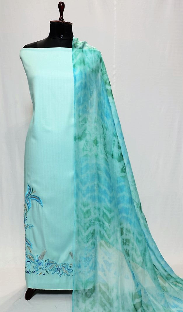 Light Sky Full Suit With Chanderi Kota Tie Dye Dupatta-1405