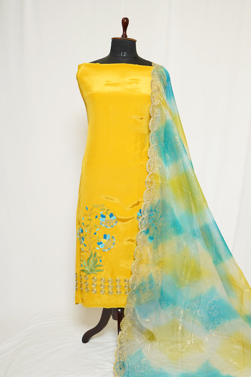 Yellow Full Suit with Organza Tie Dye Dupatta-1353