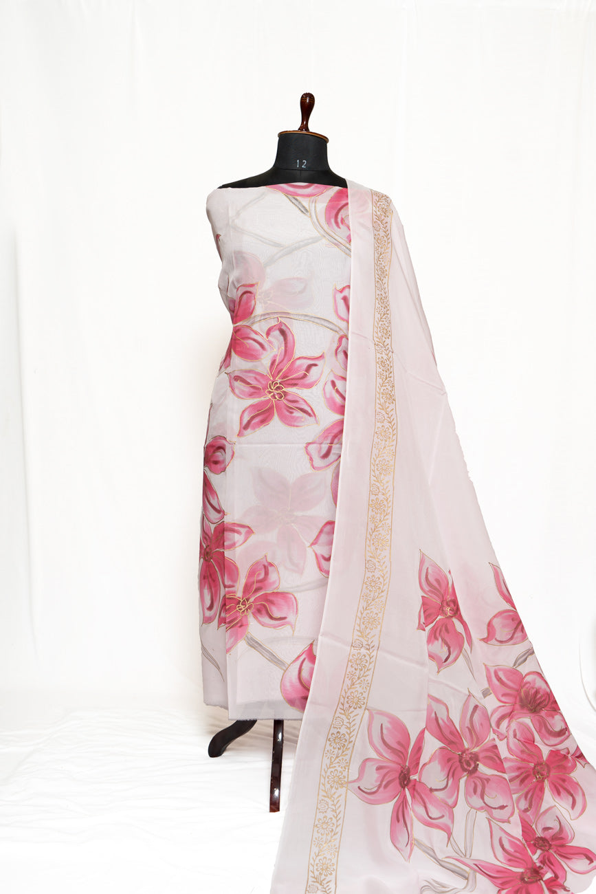 Light Pink Painted Full Suit with Painted Organza Dupatta-1331