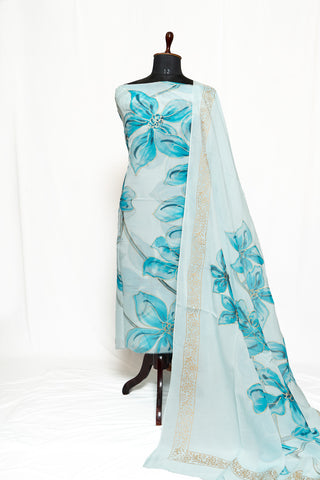 Sky Painted Full Suit with Organza Painted Dupatta-1334