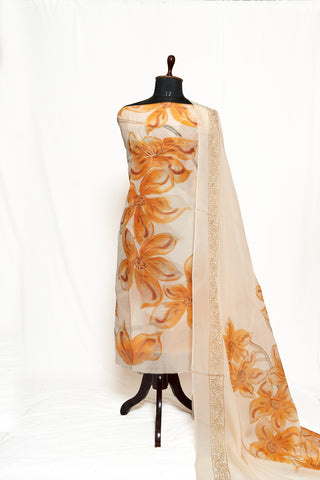 Light Peach Painted Suit with Organza Painted Dupatta- 1339