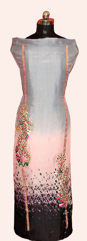 Three Colour Dye Suit With Pink Dupatta