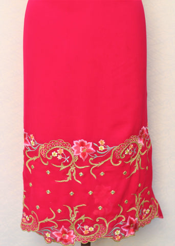 Red Full Suit With Rose Gold Georgette Chiffon Dupatta
