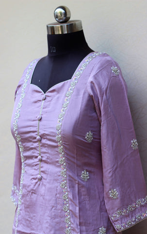 Lavender Full Suit With Organza Dupatta