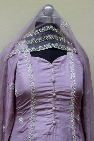 Lavender Full Suit With Organza Dupatta