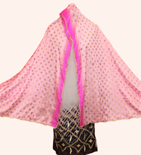 Greay &amp; Black Tie Dye Full Suit With Pink Dupatta