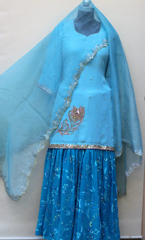 Firoji Garara Full Suit With Tissue Organza Dupatta