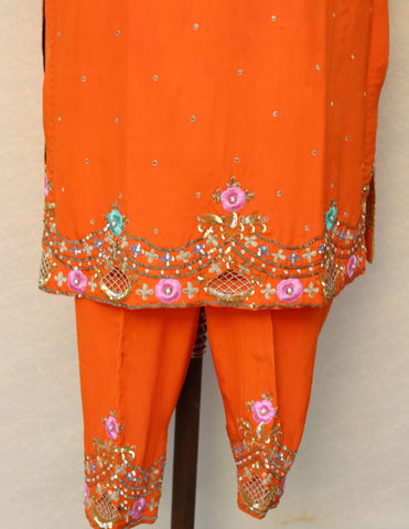 Orange Full Suit With Chinon Chiffon Dupatta