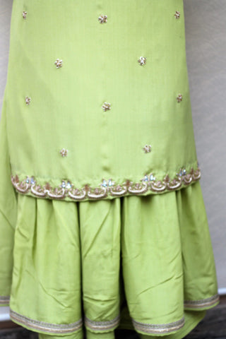 Pista Green Sharara Full Suit With Organza Dupatta