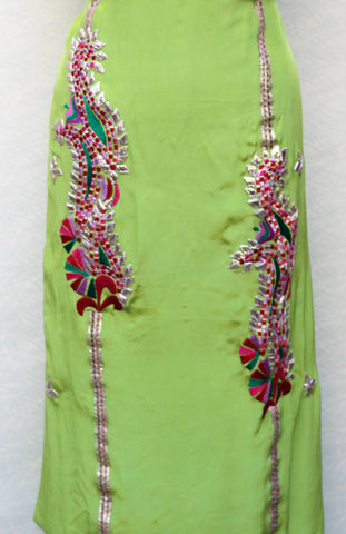 Parrot Green Full Suit With Tabbi Silk Tie Dye Dupatta