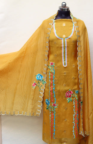 Mustard Full Suit With Same Colour Lines Dupatta