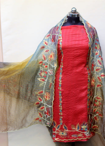 Redish Gajari Full Suit With Tie Dye Dupatta