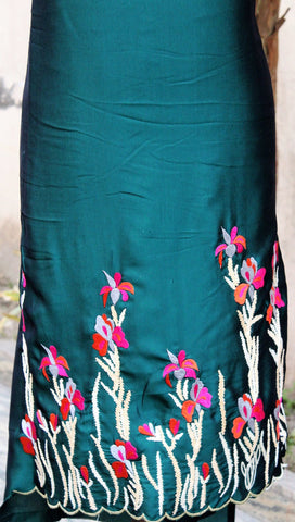 Bottle Green Full Suit With Chinon Chiffon Tie Dye Dupatta