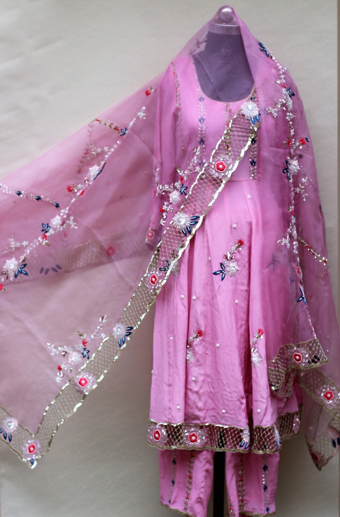Pink Full Suit With Organza Dupatta