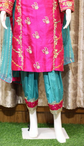 Pink and Firoji Full Suit With Firoji Dupatta