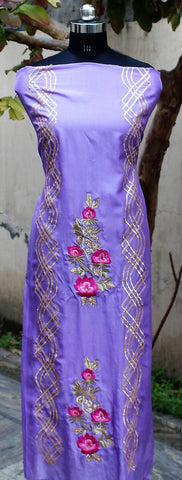 Purple Full Suit With Pink Tabbi Silk Dupatta
