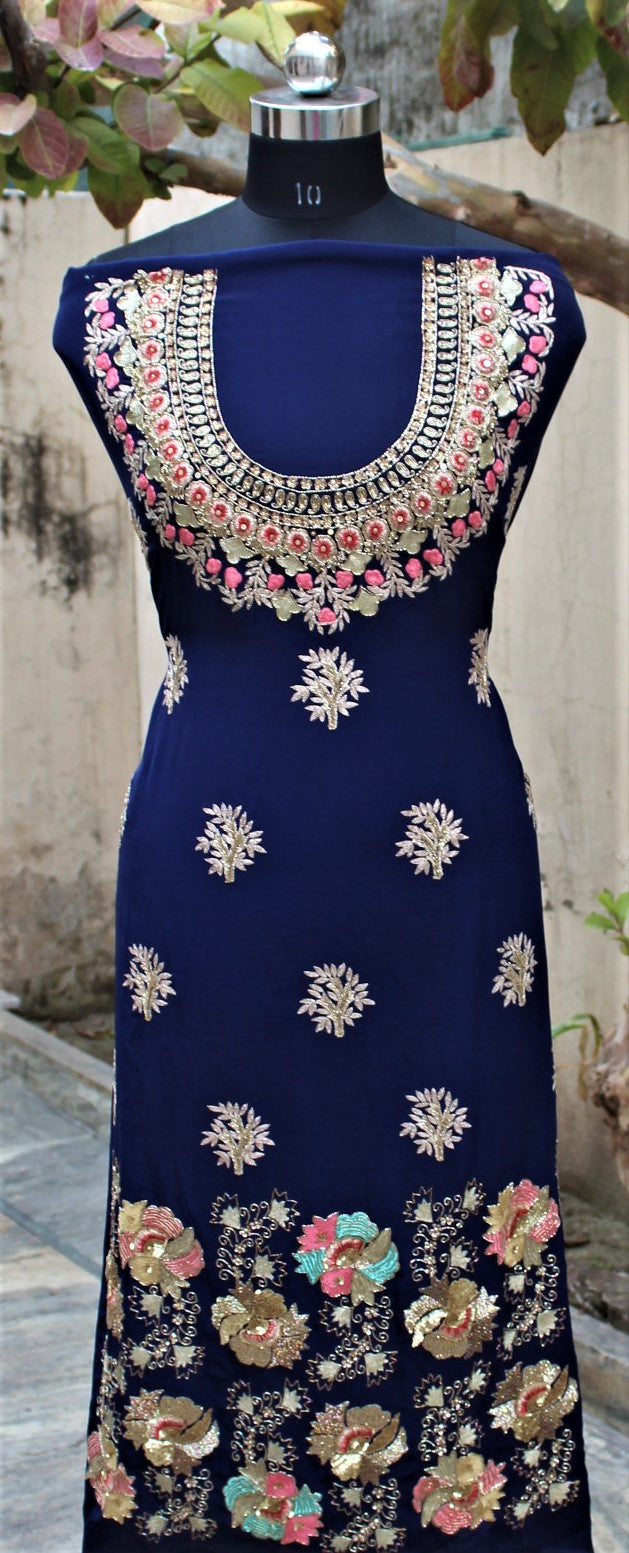 Navy Blue Full Suit With Navy Blue/Pink Dupatta