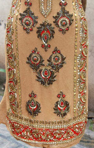Beige Colour Full Suit With Beige/Red Dupatta