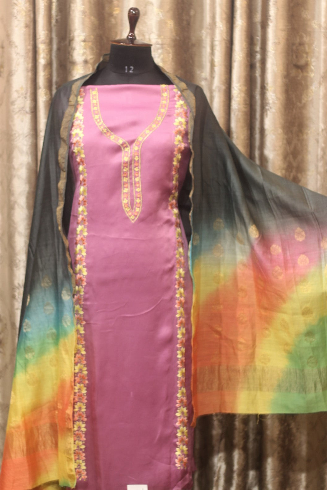 Purplish Pink Full Suit With Chanderi Tie Dye Dupatta-1266