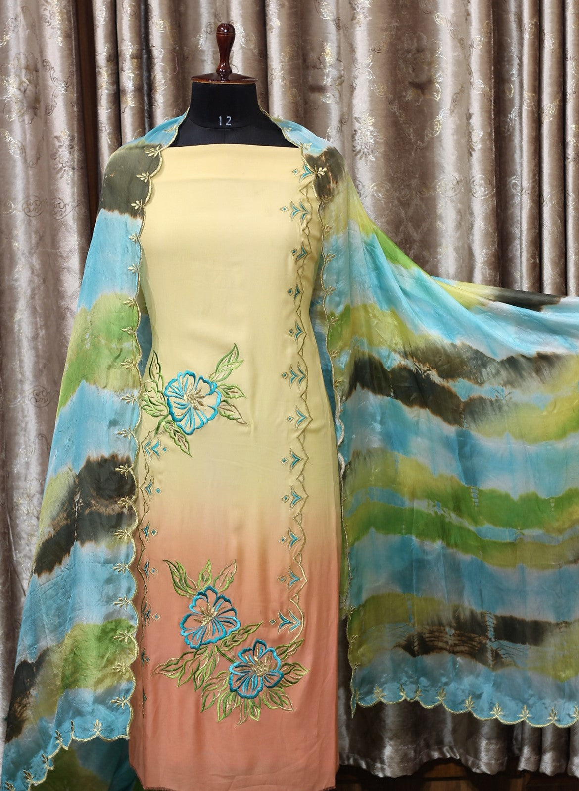 Golden and Peach Double Dye Full Suit With Tie Dye Dupatta-1298