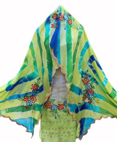 Greay and Green Double Dye Suit With Tie Dye Dupatta