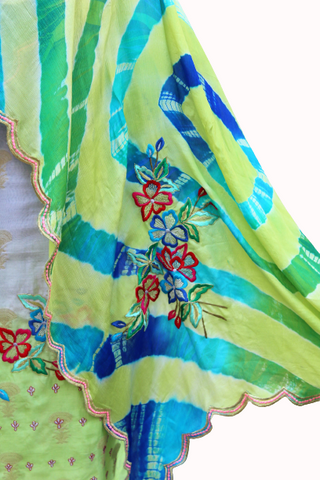 Greay and Green Double Dye Suit With Tie Dye Dupatta