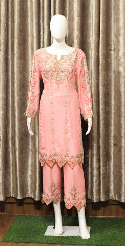 Light Pink Suit with Organza Dupatta-1362
