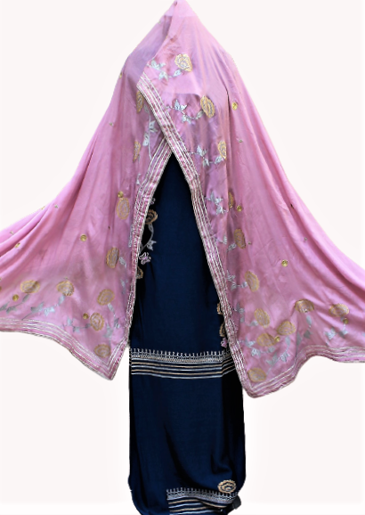 Peacock Blue Full Suit With Chinon Chiffon Dupatta