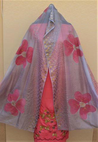 Pink Full Suit With Stencil Work Dupatta
