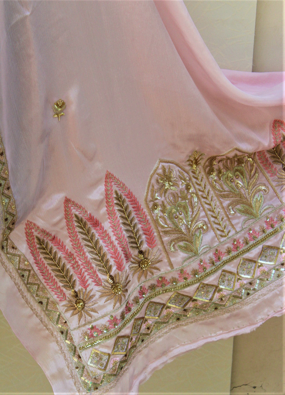 Baby Pink Chinon Chiffon Hand Work Dupatta