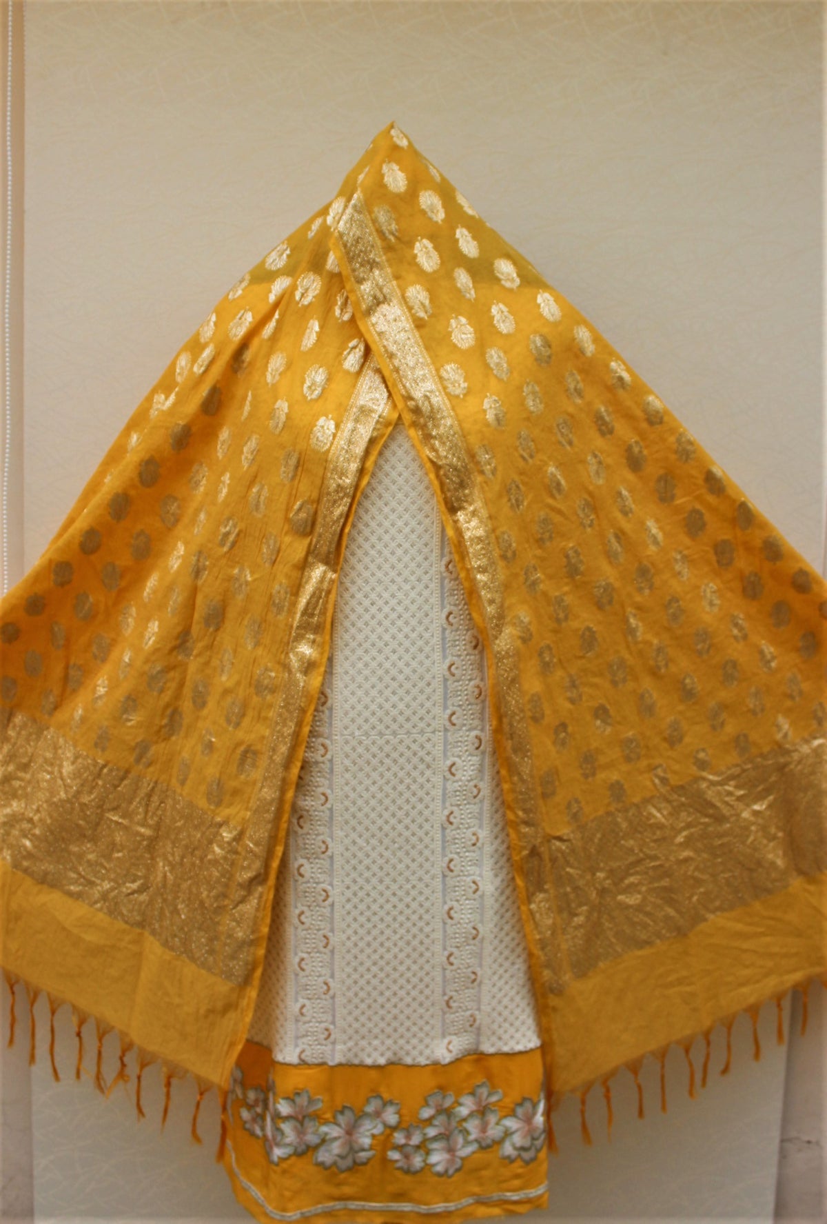 Off White Full Suit With Mustard Chanderi Dupatta