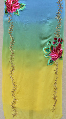 Blueish Gray and Yellow Double Dye Full Suit With Yellow Dupatta